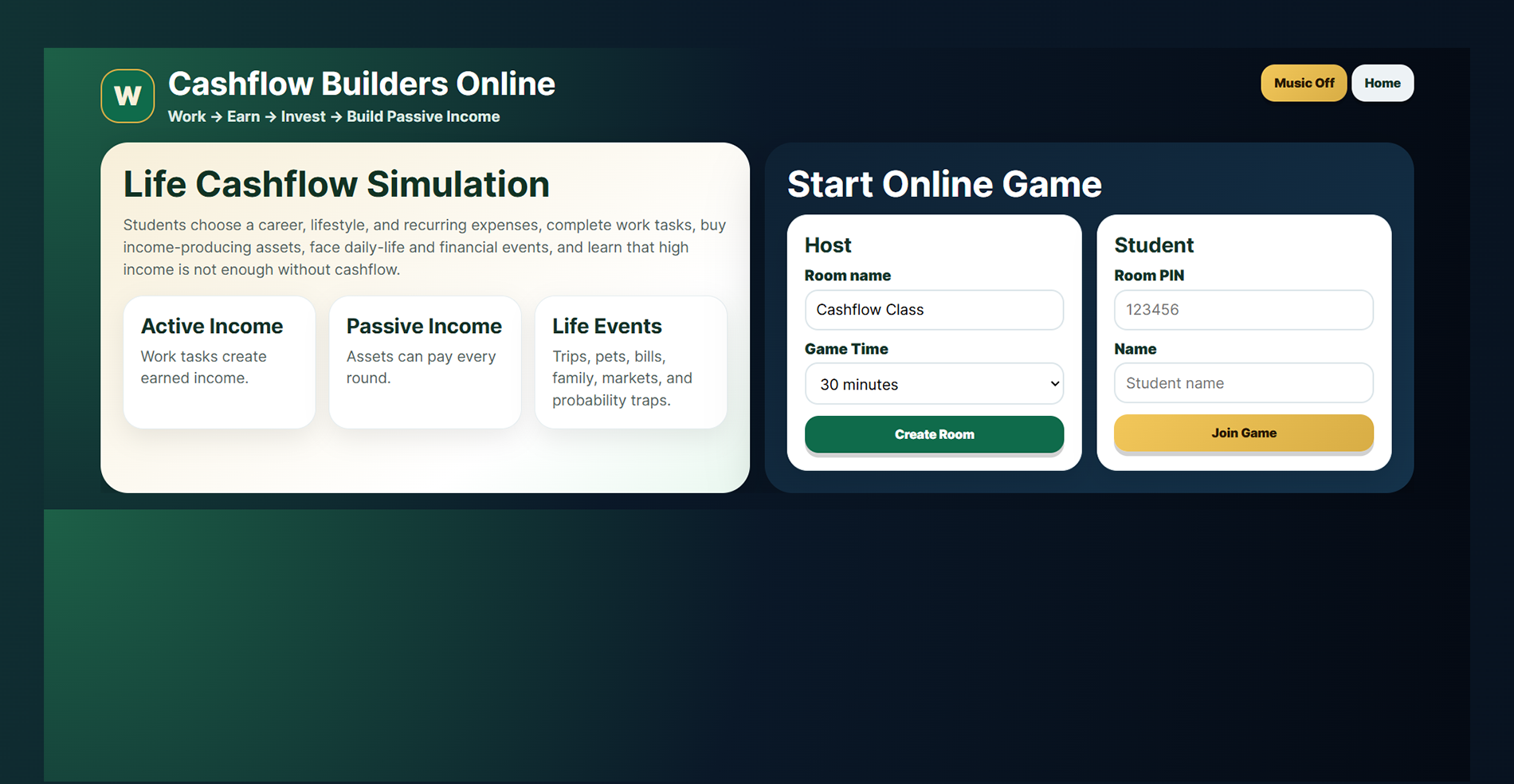 Cashflow Builders classroom simulation preview